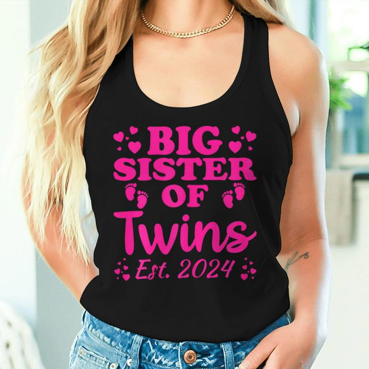 Promoted To Big Sister Of Twins Est 2024 Baby Announcement Women Tank Top Gifts for Her