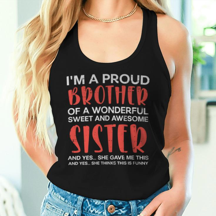 Proud Brother Of Wonderful Awesome Sister Bro Family Boy Women Tank Top Gifts for Her