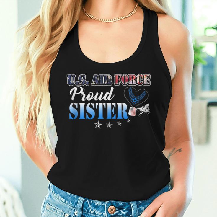 Proud Us Air Force Sister Heart Flag Pride Military Family Women Tank Top Gifts for Her