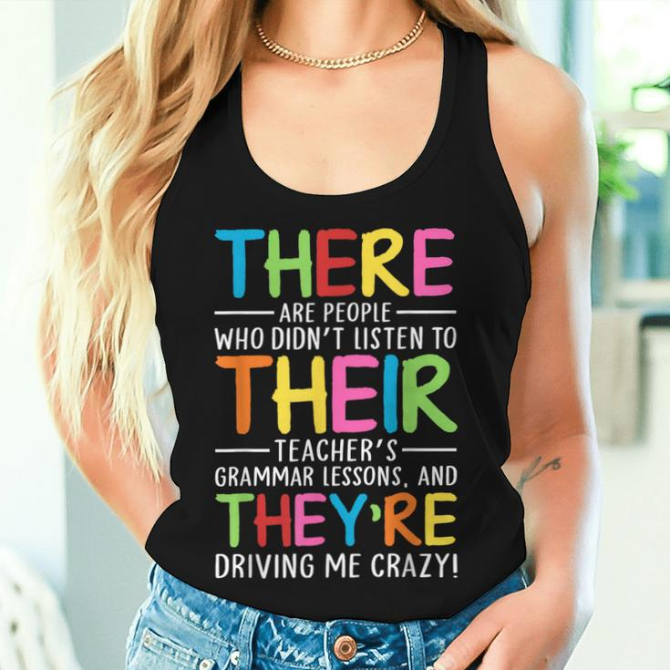 There Their They're English Grammar Teacher Humor Women Tank Top Gifts for Her
