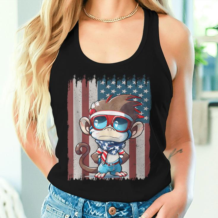 Retro American Flag Monkey Dad Mom 4Th Of July Women Tank Top Gifts for Her