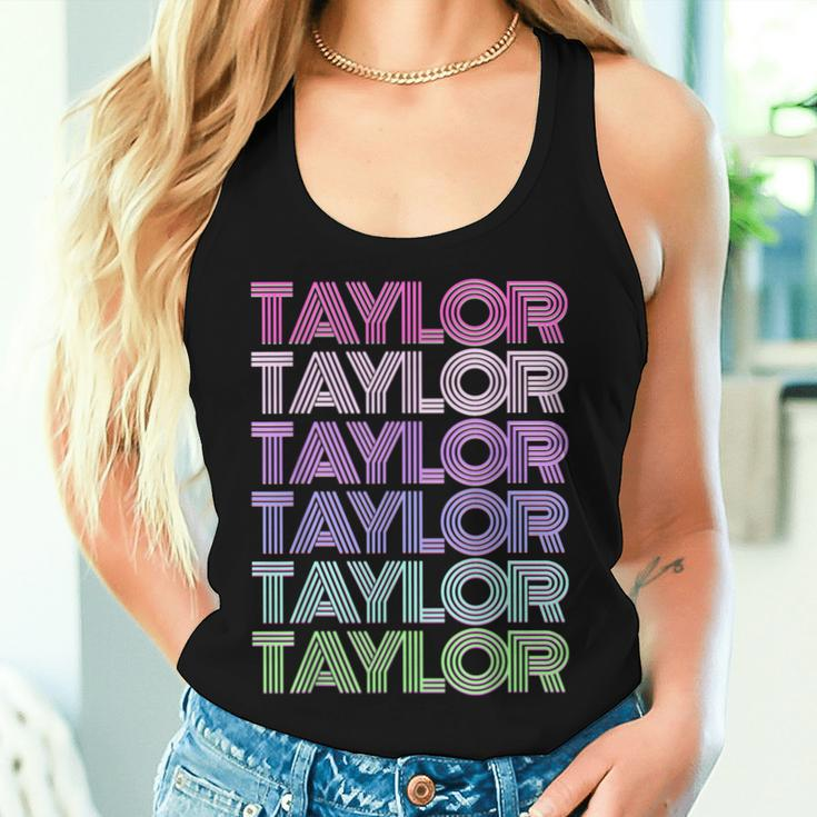 Retro First Name Taylor Girl Boy Surname Repeated Pattern Women Tank Top Gifts for Her