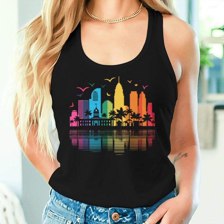 Retro Fort Lauderdale Skyline Rainbow Lgbt Lesbian Gay Pride Women Tank Top Gifts for Her