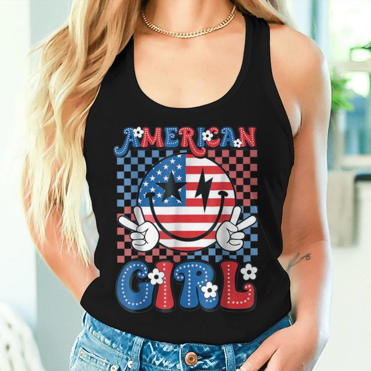 Retro Groovy Fourth 4Th Of July Smile American Girl Women Tank Top Gifts for Her