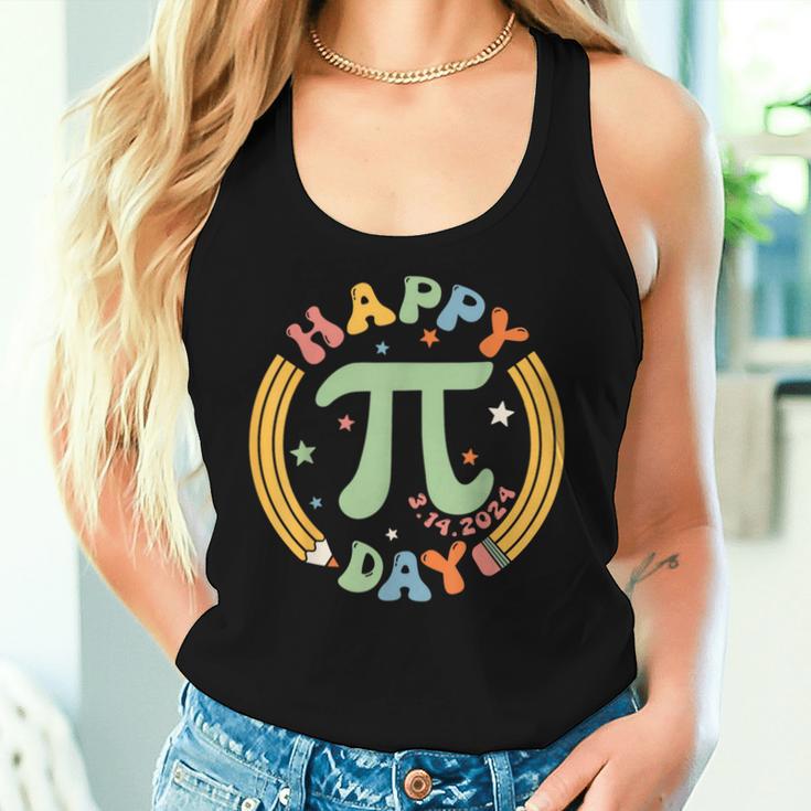 Retro Groovy Happy Pi Day 2024 Math Lover Geek Teacher Women Tank Top Gifts for Her