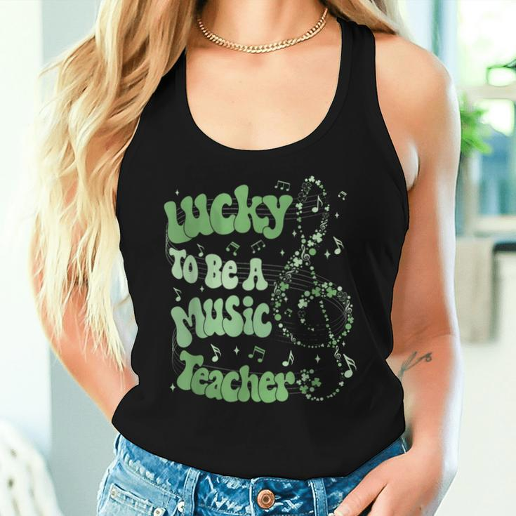 Retro Groovy Lucky To Be A Music Teacher St Patrick's Day Women Tank Top Gifts for Her