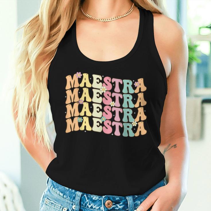 Retro Groovy Maestra Spanish Teacher Bilingual Women Women Tank Top Gifts for Her