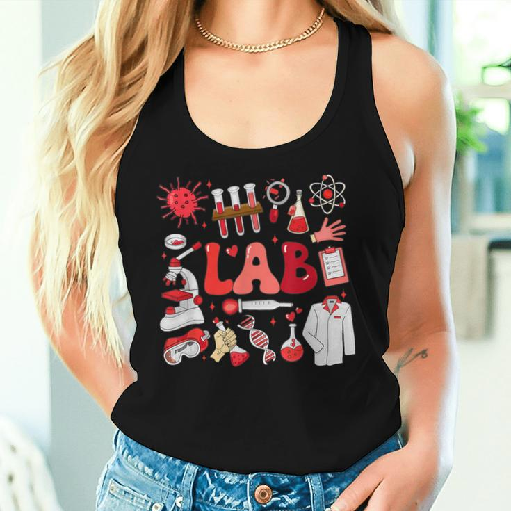 Retro Groovy Valentines Lab Tech Medical Laboratory Science Women Tank Top Gifts for Her