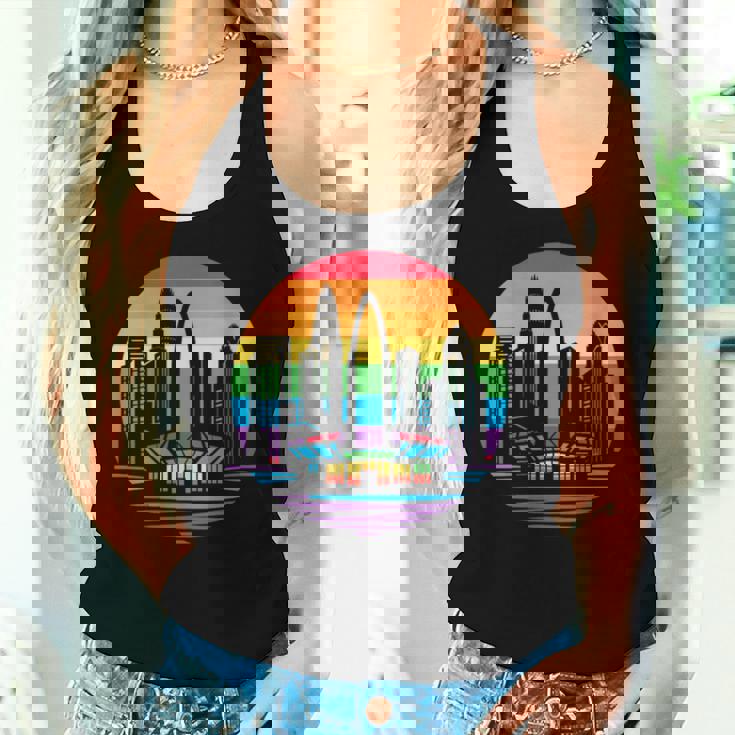 Retro Lgbt Rainbow Charlotte Skyline Lesbian Gay Pride Women Tank Top Gifts for Her