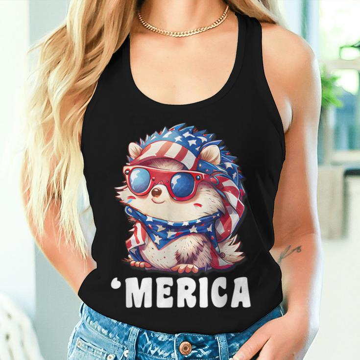 Retro 'Merica Hedgehog Dad Mom 4Th Of July Women Tank Top Gifts for Her