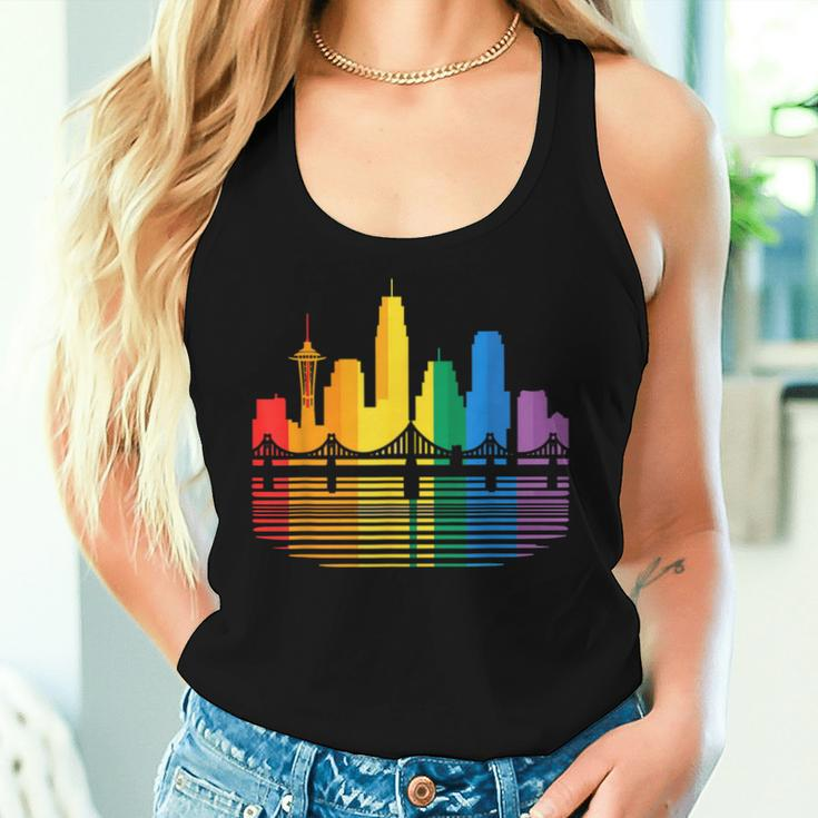 Retro Oakland Skyline Rainbow Lgbt Lesbian Gay Pride Women Tank Top Gifts for Her