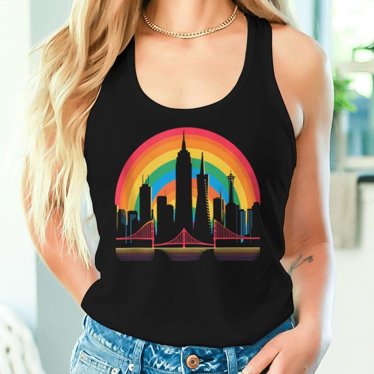 Retro San Francisco Skyline Rainbow Lgbt Lesbian Gay Pride Women Tank Top Gifts for Her