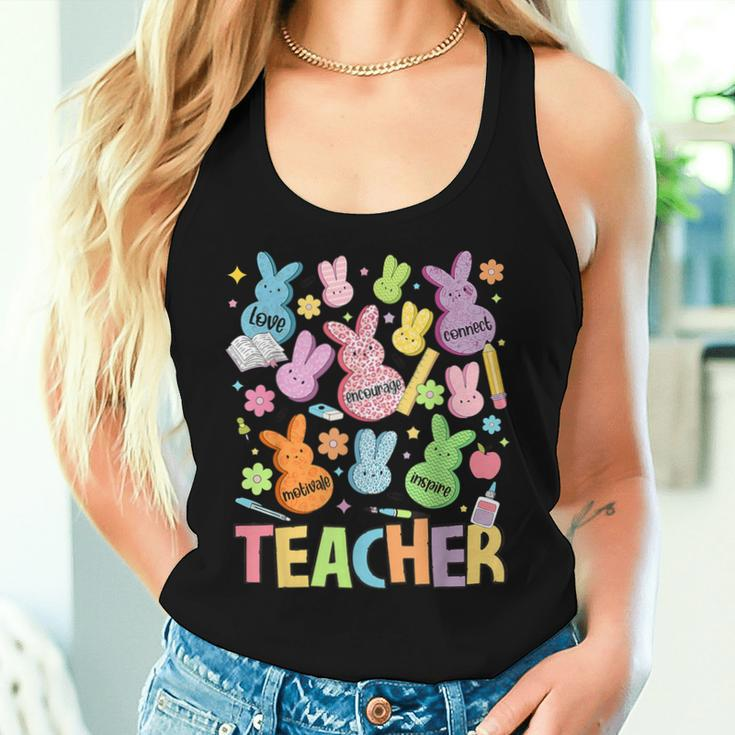 Retro Teacher Of Sweet Bunny Apparel Cute Teacher Easter Day Women Tank Top Gifts for Her