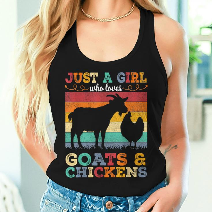 Retro Vintage Just A Girl Who Loves Chickens & Goats Farmer Women Tank Top Gifts for Her