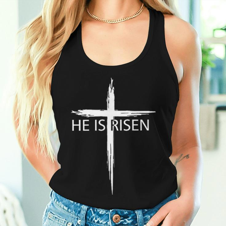 He Is Risen Pocket Christian Easter Jesus Religious Cross Women Tank Top Gifts for Her