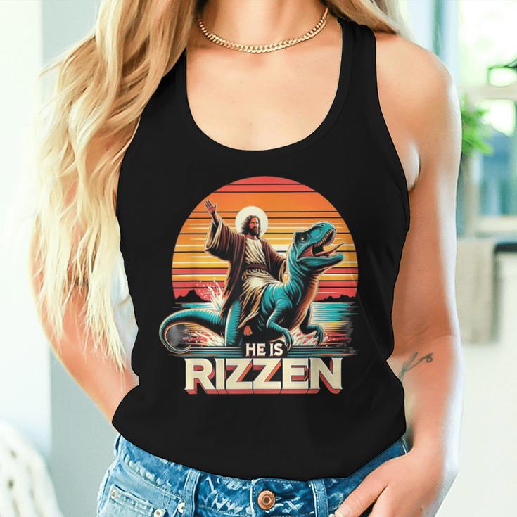 He Is Rizzen Jesus Retro Christian Dinosaur Women Tank Top Gifts for Her