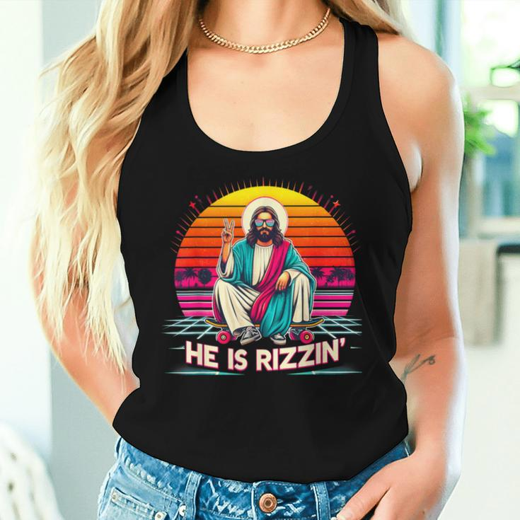 He Is Rizzen Jesus Has Rizzen Skateboarding Christian Lover Women Tank Top Gifts for Her
