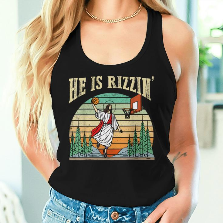 He Is Rizzin Basketball Easter Christian Religious Women Tank Top Gifts for Her