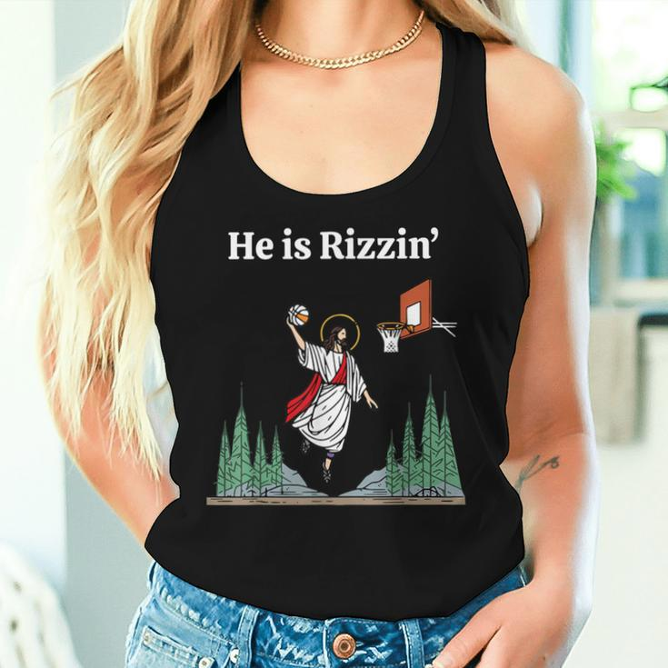 He Is Rizzin' Jesus Basketball Christian Good Friday Easter Women Tank Top Gifts for Her