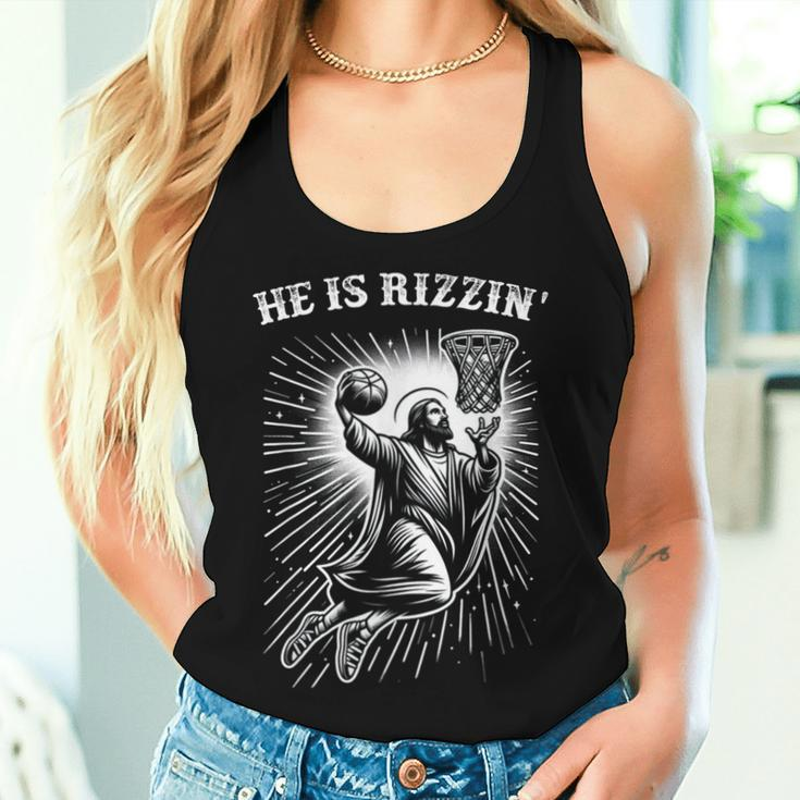 He Is Rizzin' Risen Jesus Christian Playing Basketball Women Tank Top Gifts for Her
