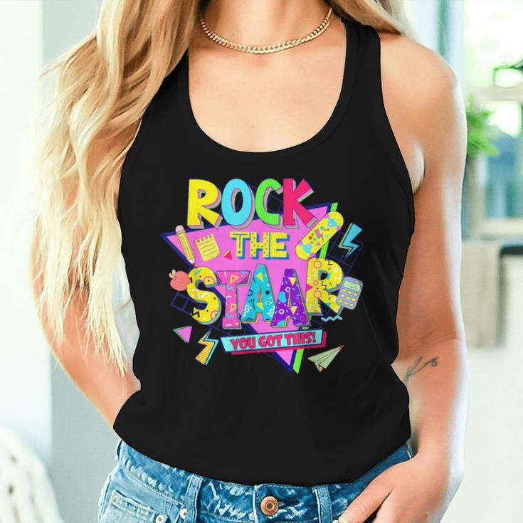 Rock The Staar Test Testing Day Retro Groovy Teacher Stars Women Tank Top Gifts for Her