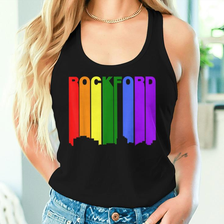 Rockford Illinois Lgbtq Gay Pride Rainbow Skyline Women Tank Top Gifts for Her