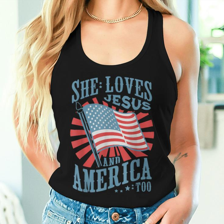 She Loves Jesus And America Too Fourth Of July Women Women Tank Top Gifts for Her