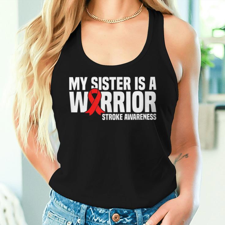 My Sister Is A Warrior Red Ribbon Stroke Awareness Women Tank Top Gifts for Her