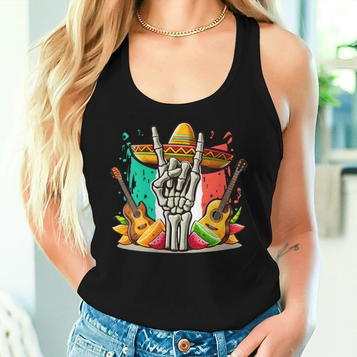 Skeleton Hand Sombrero Cinco De Mayo Music Lover Band Guitar Women Tank Top Gifts for Her