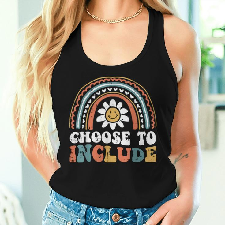 Sped Teacher Choose To Include Rainbow Retro Groovy Women Women Tank Top Gifts for Her