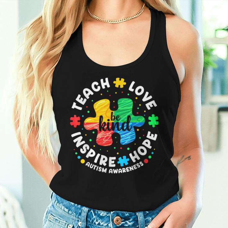 Teach Love Inspire Hope Be Kind Autism Awareness Month Women Tank Top Gifts for Her