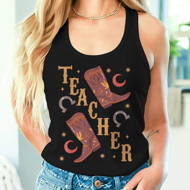 Teacher Cute Boho Cowgirl Boots Wild West Cowboy Rodeo Women Tank Top Gifts for Her