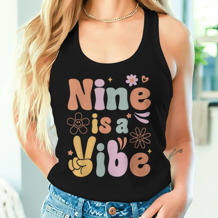 Ten Is A Vibe 9Th Birthday Groovy Boys Girls 9 Years Old Women Tank Top Gifts for Her