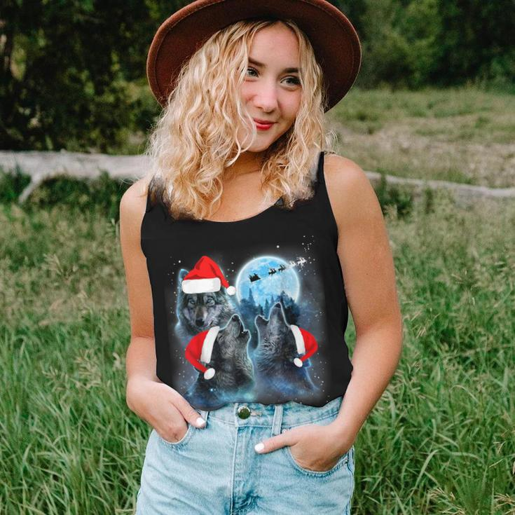 Three Wolves Howling Under Moon Christmas Santa Wolf Lover Women Tank Top Gifts for Her