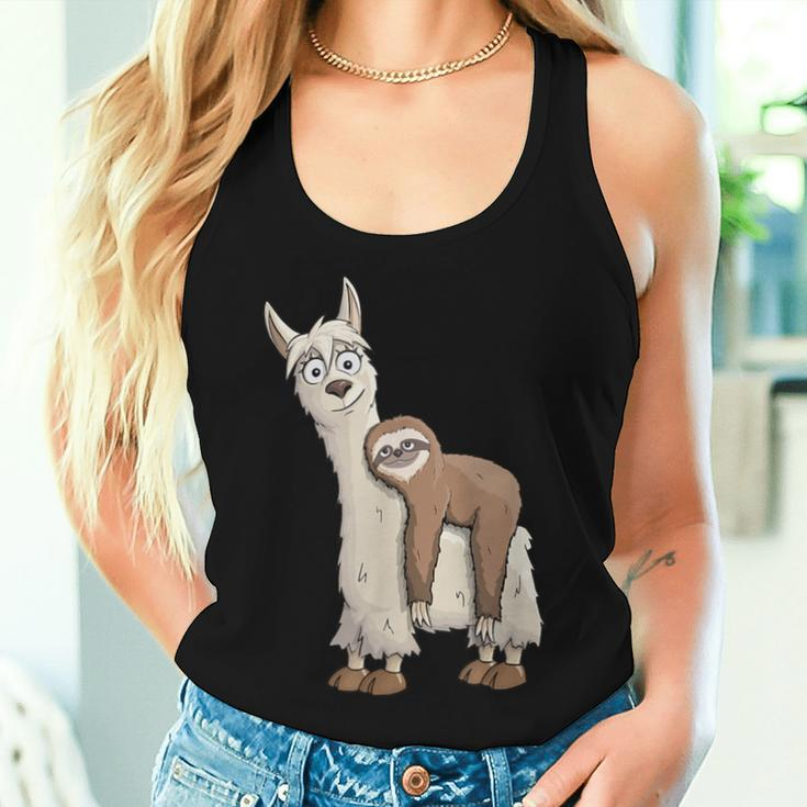 Trendy Funky Cartoon Chill Out Sloth Riding Llama Women Tank Top Gifts for Her