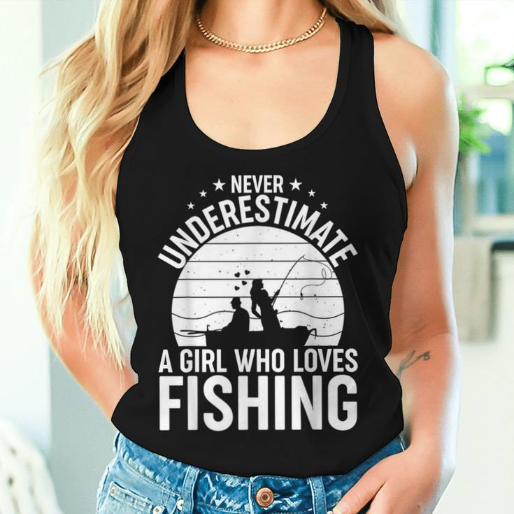 Never Underestimate A Girl Who Loves Fishing Fisherman Women Tank Top Gifts for Her