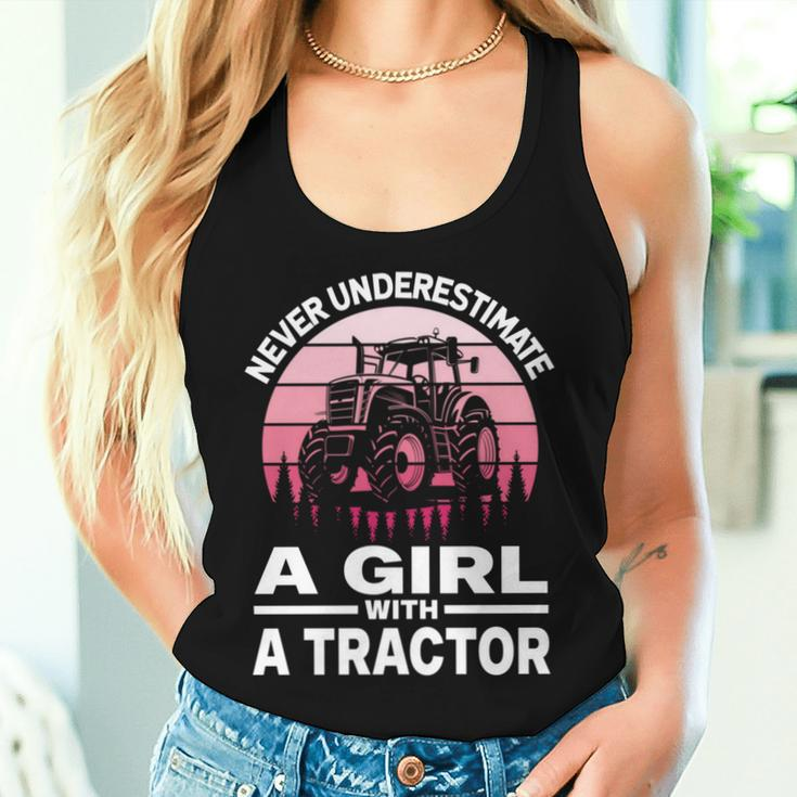 Never Underestimate A Girl With A Tractor Farmer Women Tank Top Gifts for Her