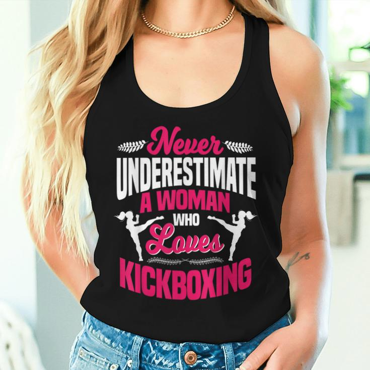 Never Underestimate A Woman Who Loves Kickboxing Kickboxer Women Tank Top Gifts for Her