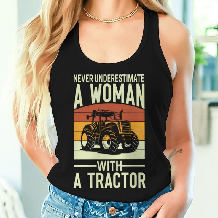 Never Underestimate A Woman With A Tractor Farmer Women Tank Top Gifts for Her