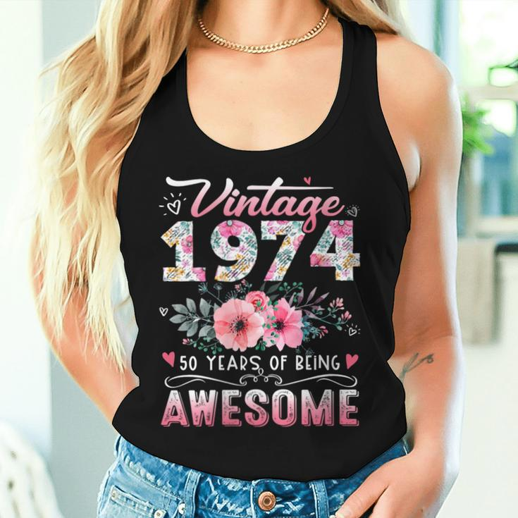 Vintage 1974 Floral 50 Years Old 50Th Birthday Party Costume Women Tank Top Gifts for Her