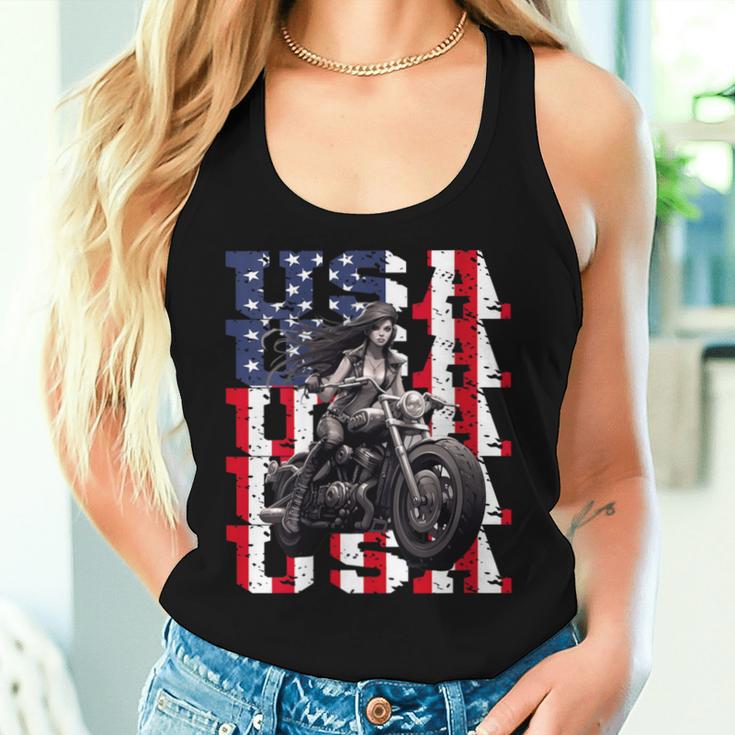 Vintage Motorcycle American Flag Helmet Biker Women Tank Top Gifts for Her