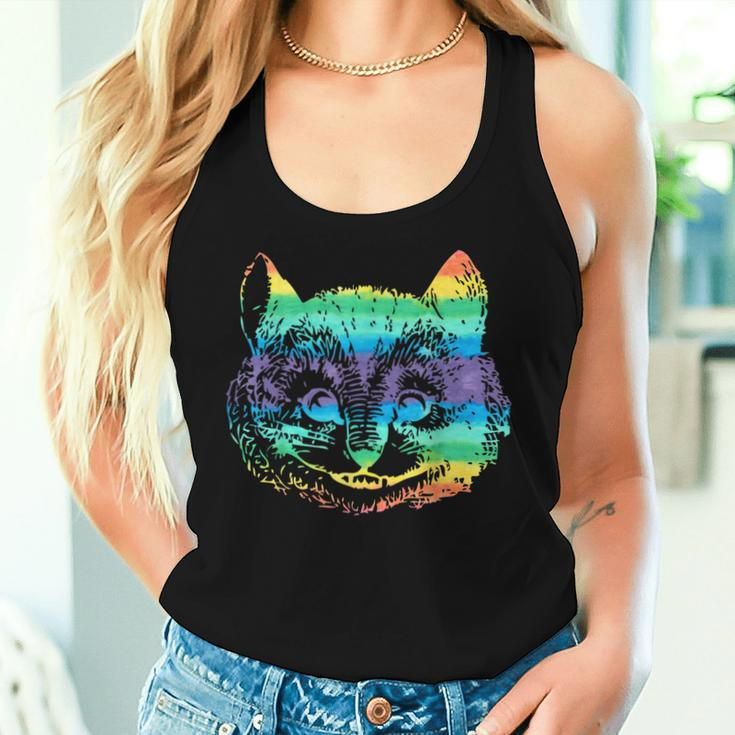 Vintage Rainbow Hippie Cute Cheshire Cat Head KittyWomen Tank Top Gifts for Her