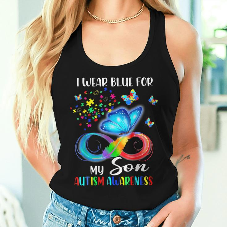 I Wear Blue For My Son Autism Awareness Mom Dad Women Tank Top Gifts for Her