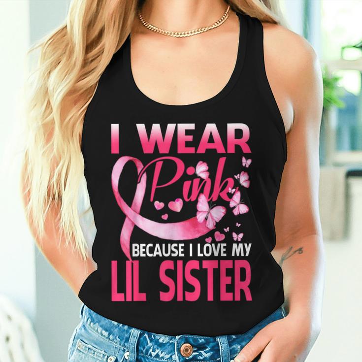 I Wear Pink For My Lil Sister Breast Cancer Awareness Women Tank Top Gifts for Her