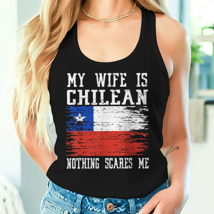 My Wife Is Chilean Nothing Scares Me Vintage Chilean Flag Women Tank Top Gifts for Her