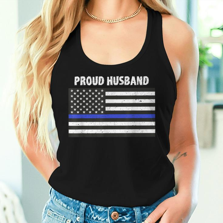 My Wife Is A Police Officer Proud Husband Blue Line Women Tank Top Gifts for Her