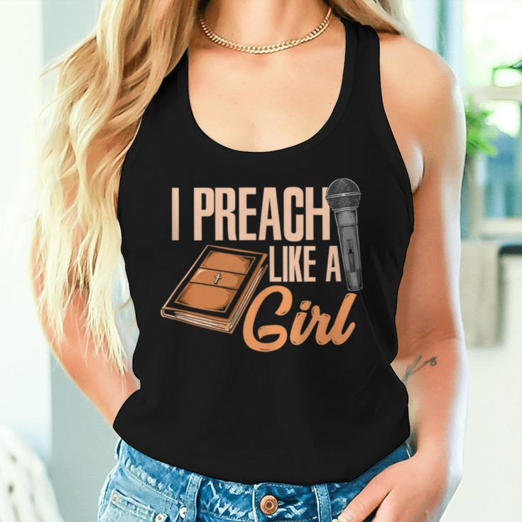 Woman Pastor Female Preacher I Preach Like A Girl Women Tank Top Gifts for Her