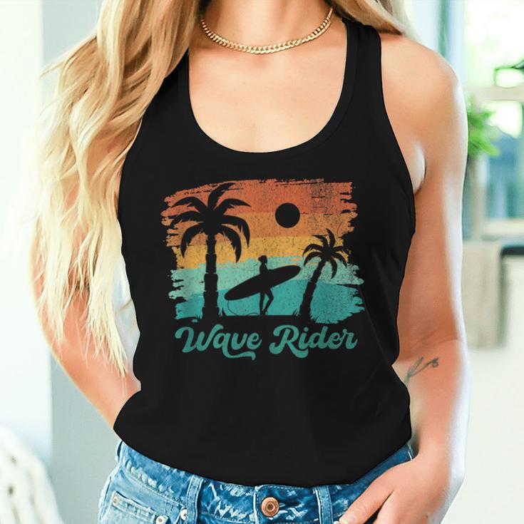 Woman Surfing Beach Wave Rider Retro Vintage Sunset Cute Women Tank Top Gifts for Her