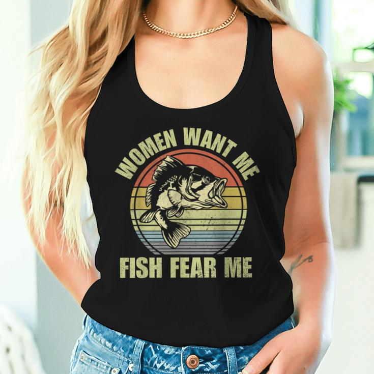 Woman Want Me Fish Fear Me Fishing Fisherman Vintage Women Tank Top Gifts for Her