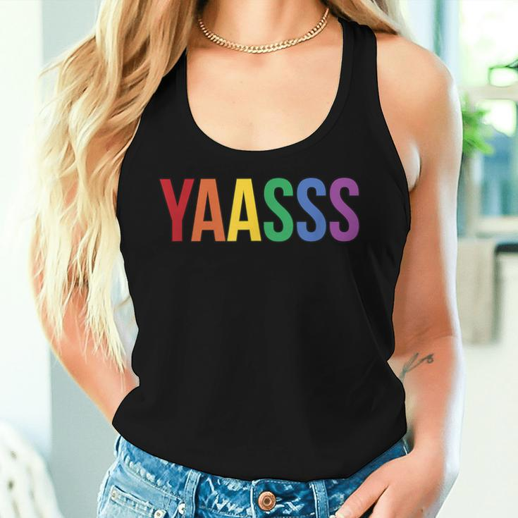 Yaasss Gay Pride Rainbow Yas Queen Meme Saying Lgbtq Women Tank Top Gifts for Her
